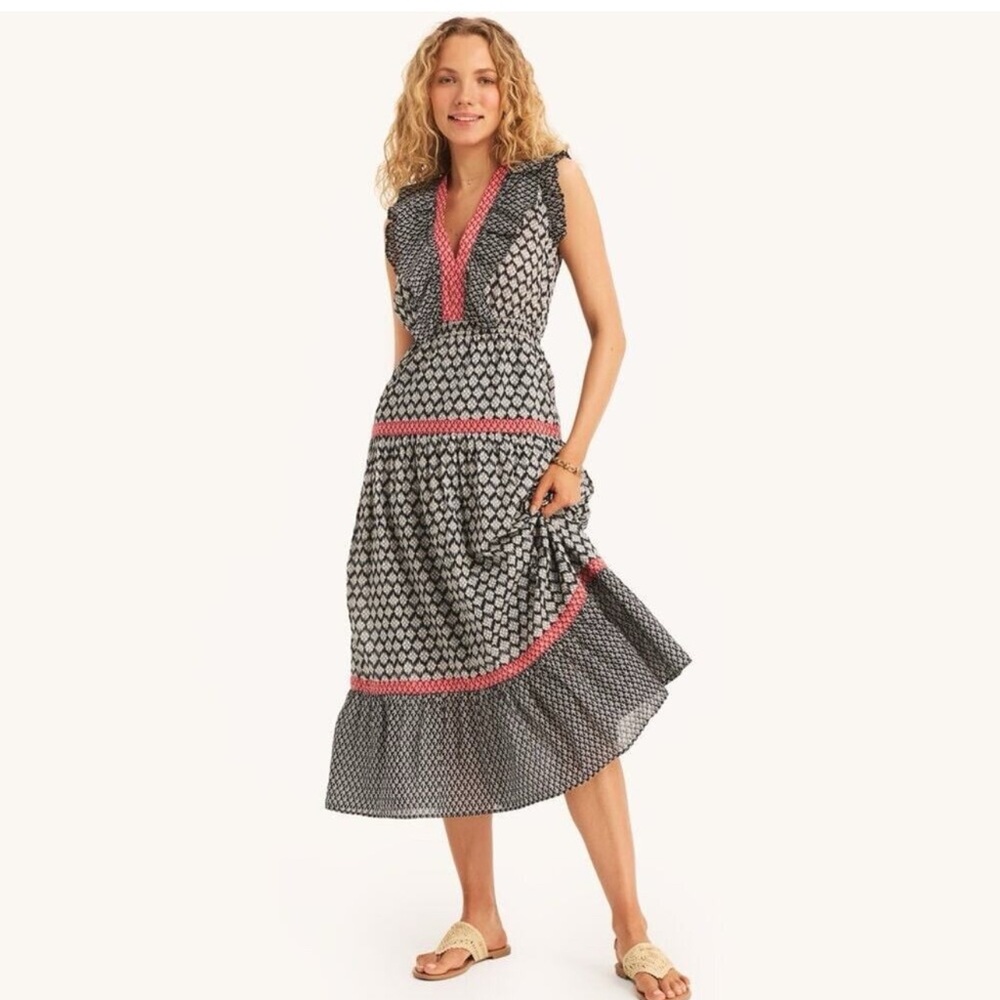 Nautica navy blue white and red Geometric Maxi Dress